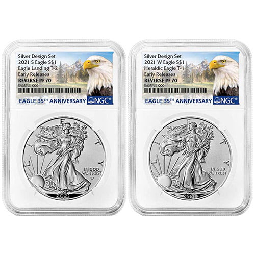 2021 Reverse Proof American Silver Eagle 2-Coin Designer Set NGC PF70 ER (Type 1 + 2)