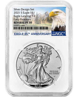 2021 Reverse Proof American Silver Eagle 2-Coin Designer Set NGC PF70 ER (Type 1 + 2)